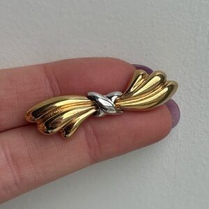 Vintage Gold Silver Two Tone Ribbon Brooch Pin